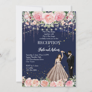 Invitation Marine bleu rose parties scintillant danse couple