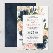 Invitation Marine bleu rose rose rose rose Boho Mariage géomé (Devant / Derrière)