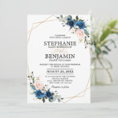 Invitation Marine bleu rose rose rose rose Boho Mariage géomé (Debout devant)