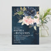 Invitation Marine bleu rose rose rose rose Boho Mariage géomé (Debout devant)