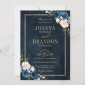 Invitation Marine bleu rose rose rose rose Boho Mariage géomé (Devant)