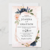 Invitation Marine bleu rose rose rose rose Boho Mariage géomé (Devant)