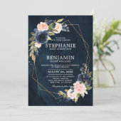 Invitation Marine bleu rose rose rose rose Boho Mariage géomé (Debout devant)