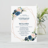 Invitation Marine bleu rose rose rose rose Boho Mariage géomé (Debout devant)