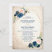 Invitation Marine bleu rose rose rose rose Boho Mariage géomé (Devant)