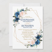Invitation Marine bleu rose rose rose rose Boho Mariage géomé (Devant)