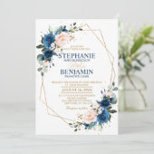 Invitation Marine bleu rose rose rose rose Boho Mariage géomé (Debout devant)