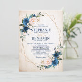 Invitation Marine bleu rose rose rose rose Boho Mariage géomé (Debout devant)