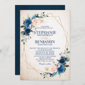 Invitation Marine bleu rose rose rose rose Boho Mariage géomé (Devant / Derrière)