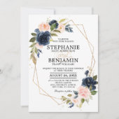 Invitation Marine bleu rose rose rose rose Boho Mariage géomé (Devant)