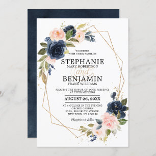 Invitation Marine bleu rose rose rose rose Boho Mariage géomé