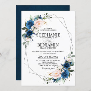 Invitation Marine bleu rose rose rose rose Boho Mariage géomé