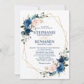 Invitation Marine bleu rose rose rose rose Boho Mariage géomé (Devant)