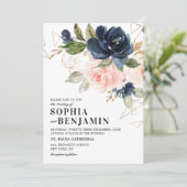 Invitation Marine bleu rose rose rose rose Boho Mariage géomé (Debout devant)
