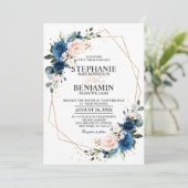 Invitation Marine bleu rose rose rose rose Boho Mariage géomé (Debout devant)