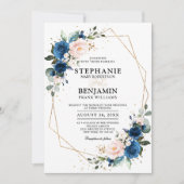 Invitation Marine bleu rose rose rose rose Boho Mariage géomé (Devant)