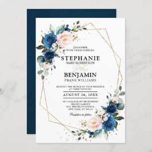 Invitation Marine bleu rose rose rose rose Boho Mariage géomé