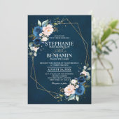 Invitation Marine bleu rose rose rose rose Boho Mariage géomé (Debout devant)