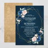 Invitation Marine bleu rose rose rose rose Boho Mariage géomé (Devant / Derrière)