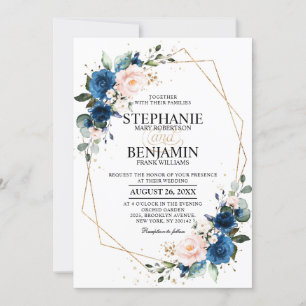 Invitation Marine bleu rose rose rose rose Boho Mariage géomé