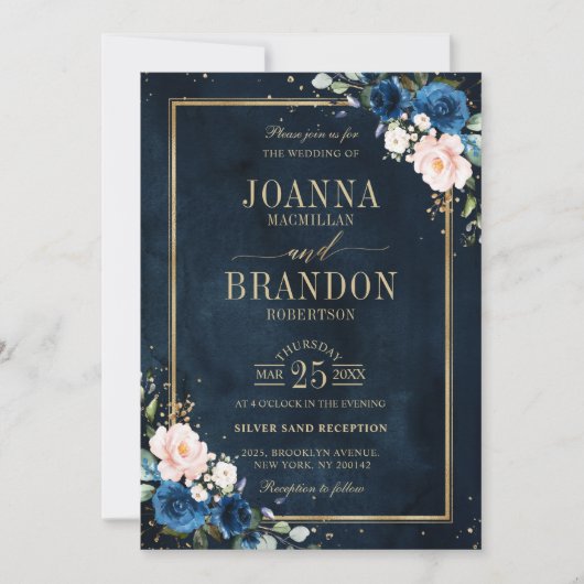 Invitation Marine bleu rose rose rose rose Boho Mariage géomé (Devant)