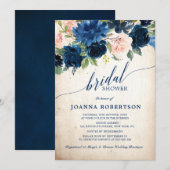 Invitation Marine bleu rose rose rose rose Fête des mariées r (Devant / Derrière)