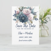 Invitation Marine Bleu rose rose Roses Mariage Enregistrer La (Debout devant)