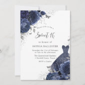 Invitation Marine Bleu Roses & Robe Argent Doux 16 Partie (Devant)