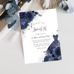 Invitation Marine Bleu Roses & Robe Argent Doux 16 Partie<br><div class="desc">Marine Bleu Roses & Robe Argent Sweet 16 Party Invitation Plus d'élégants motifs floraux dans notre magasin! Voir la collection correspondante dans notre magasin</div>