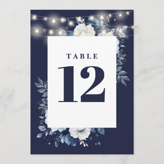 Invitation Marine Bleu Rustique Éclairage Floral Numéro de ta (Devant)