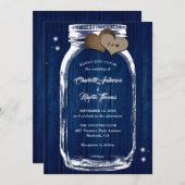 Invitation Marine Bleu rustique Pays Bois Mason Jar Mariage (Devant / Derrière)