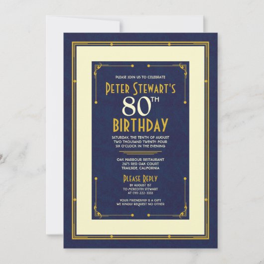 Invitation Marine Bleu Simple Homme's Classic 80e anniversair (Devant)