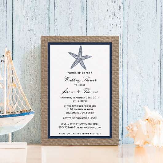 Invitation Marine Bleu Starfish Sur Burlap Beach Mariage Douc