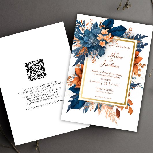 Invitation Marine Bleu Terracotta Jardin Boho Elégant Mariage