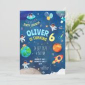 Invitation Marine bleu, thème spatial anniversaire (Debout devant)