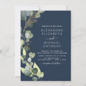 Invitation Marine bleu tout en un Eucalyptus QR Code Mariage (Devant)