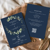 Invitation Marine bleu tout en un Eucalyptus QR Code Mariage