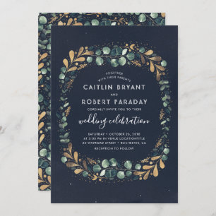 Invitation Marine bleu Turquoise vert et or   Mariage verdoya