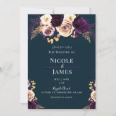 Invitation Marine bleu violet foncé Floral Mariage (Devant)
