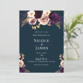 Invitation Marine bleu violet foncé Floral Mariage (Debout devant)
