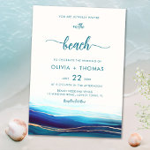 Invitation Marine Bleue Moderne Océan Or Sur la plage Mariage