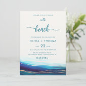 Invitation Marine Bleue Moderne Océan Or Sur la plage Mariage (Debout devant)