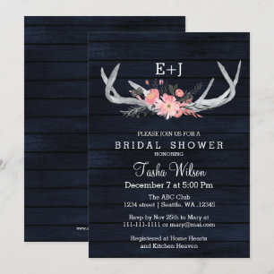 Invitation Marine Blooming Antlers Pays Chic Fête des mariées