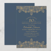 Invitation Marine Blue 80e anniversaire fête unique dentelle  (Devant / Derrière)