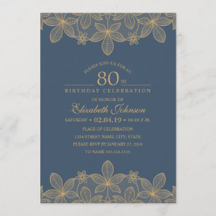 Invitation Marine Blue 80e anniversaire fête unique dentelle 