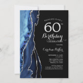 Invitation Marine Blue Agate Argent Noir 60e anniversaire (Devant)