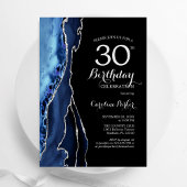 Invitation Marine Blue Agate Black Silver 30e anniversaire