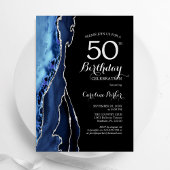 Invitation Marine Blue Agate Black Silver 50e anniversaire