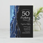 Invitation Marine Blue Agate Black Silver 50e anniversaire (Debout devant)