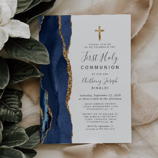Invitation Marine Blue Agate Gold Parties scintillant Premièr